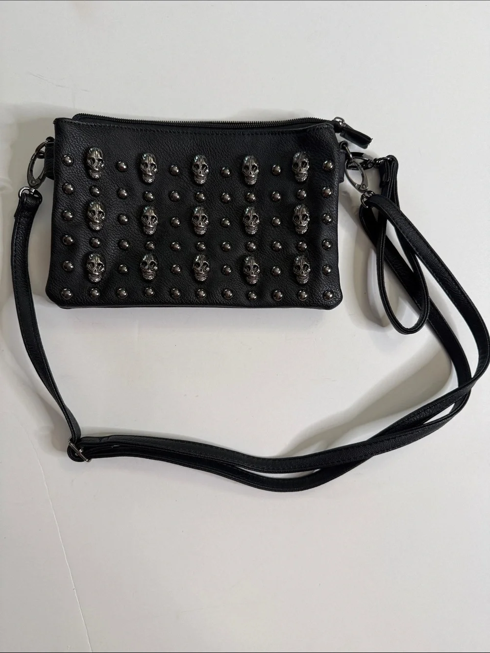 MG Collection Quina Black Studded Skull Crossbody Bag